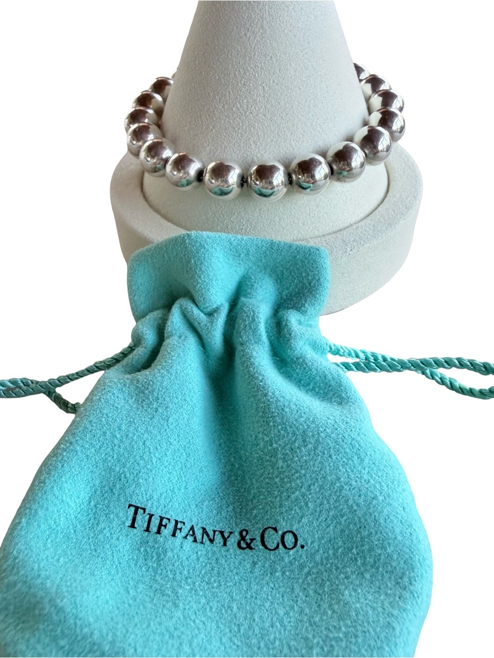 Tiffany & Co. Sterling Silver Bead Bracelet with Tiffany Blue Pouch